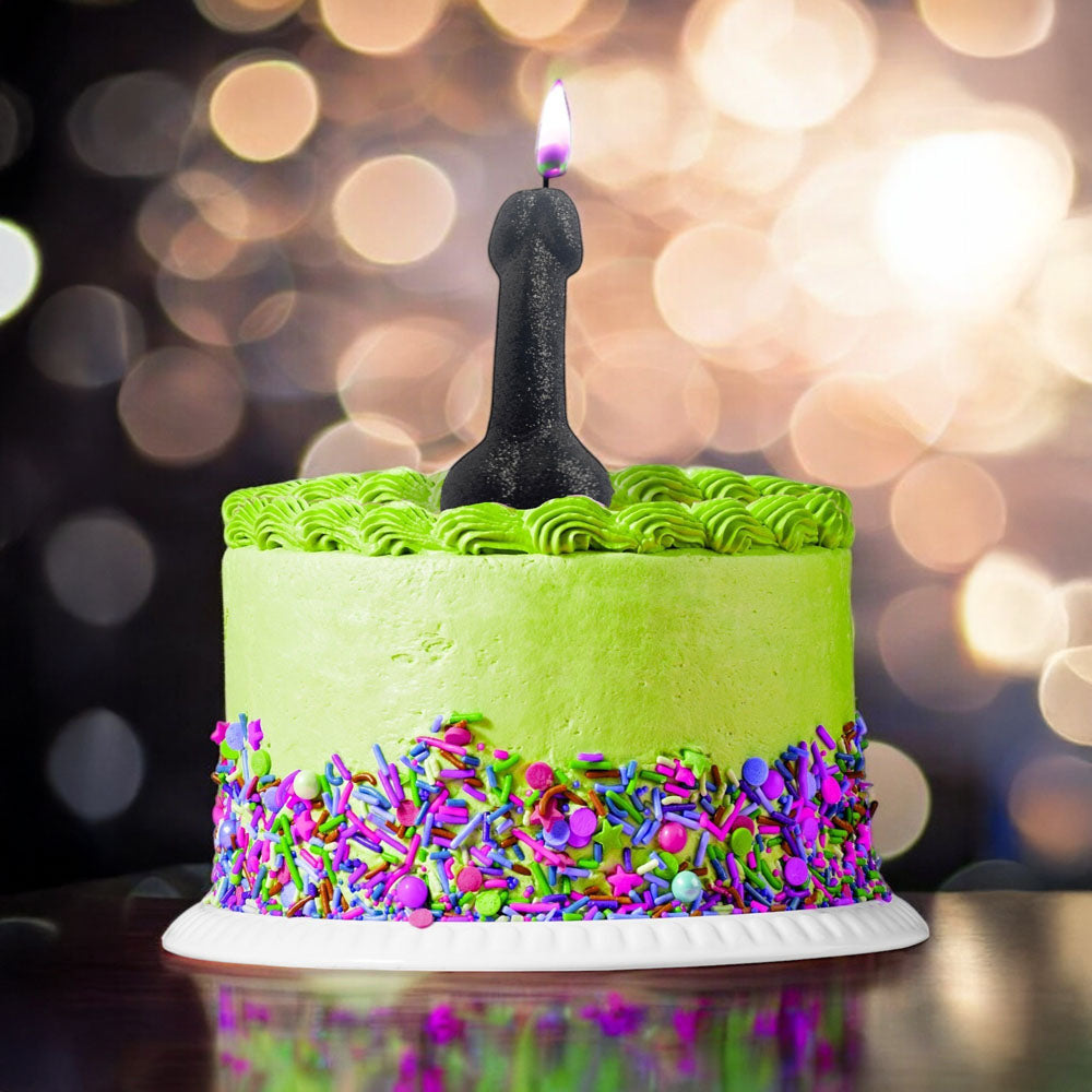Little Genie | Glitterati Black Glitter Penis Candle - Black 10cm Penis Party Candle