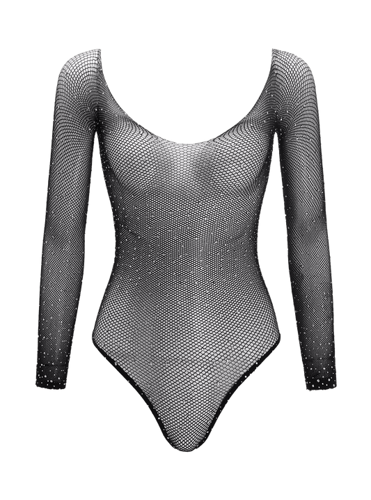 Love In Leather LIN008 Rhinestone Bodysuit One Size - MULTIPLE COLOURS