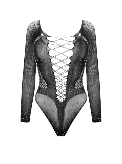 Love In Leather Rhinestone Bodysuit One Size - MULTIPLE COLOURS