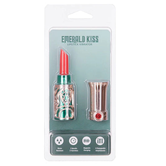 BMS Ruby Kiss 4 in 1 Lipstick Vibrator - Green and Rose Gold