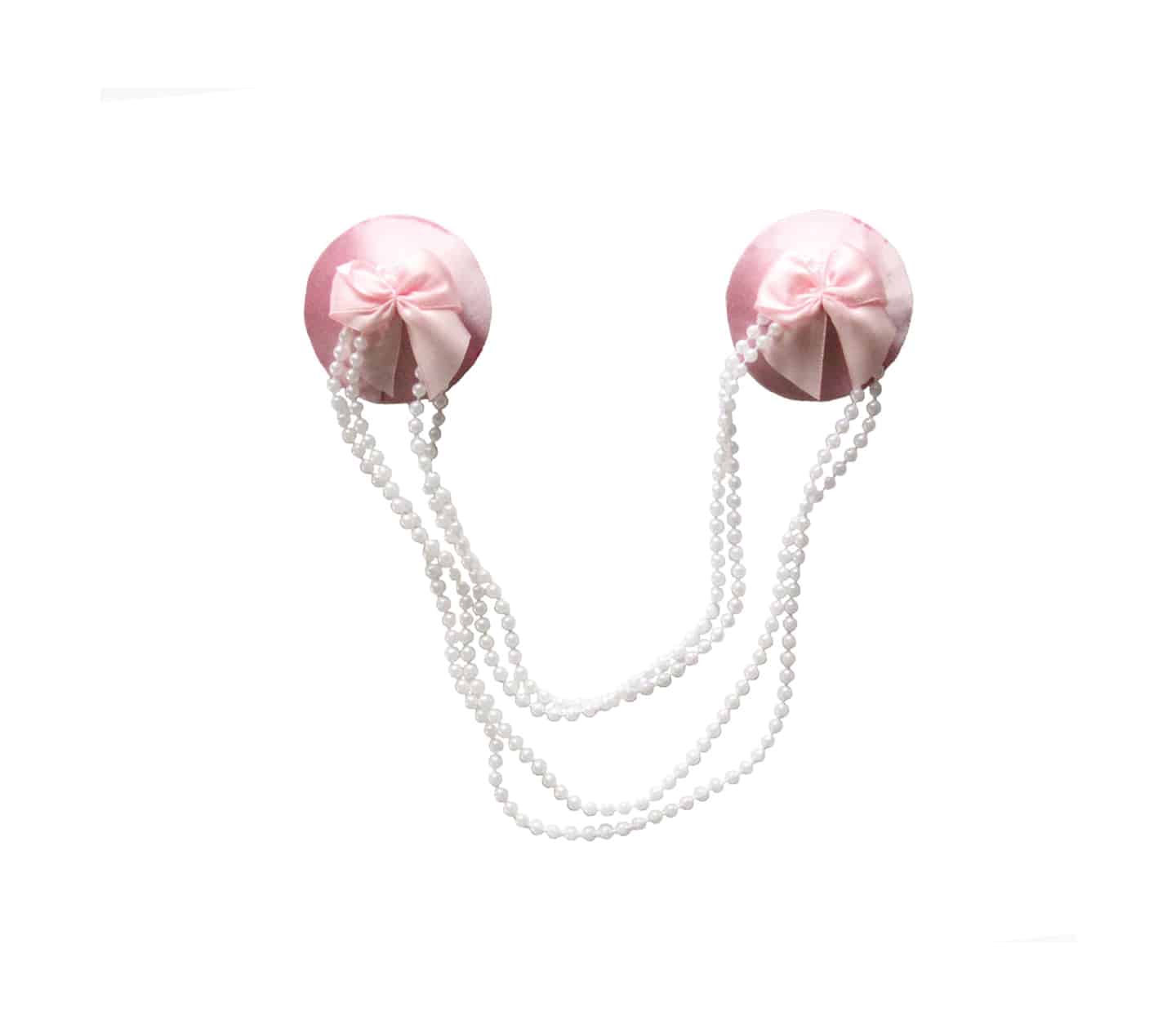 Love In Leather Satin Pasties With Bow And Beaded Chain