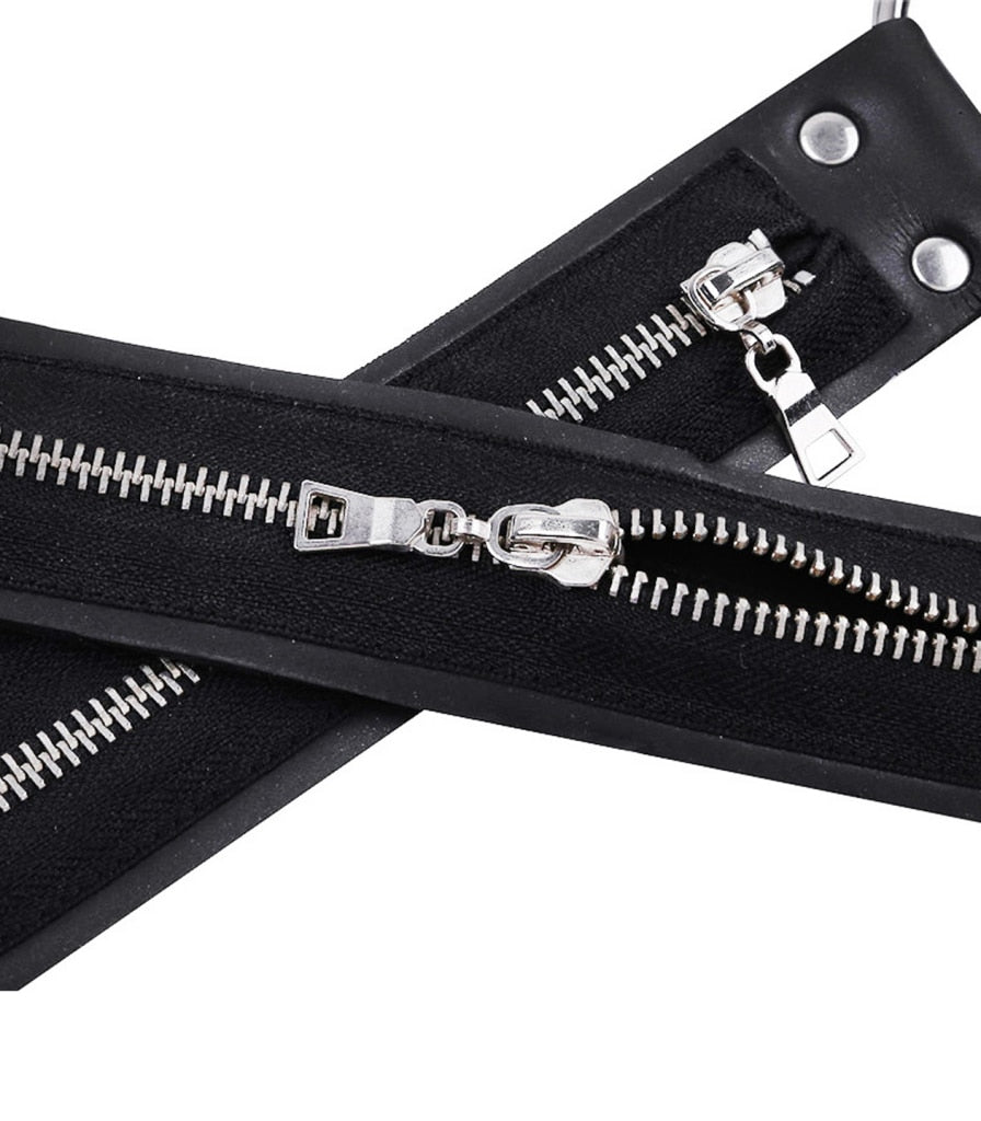 Love In Leather Mens Cross Front Neoprene Body Brace With Functional Zips BRA016