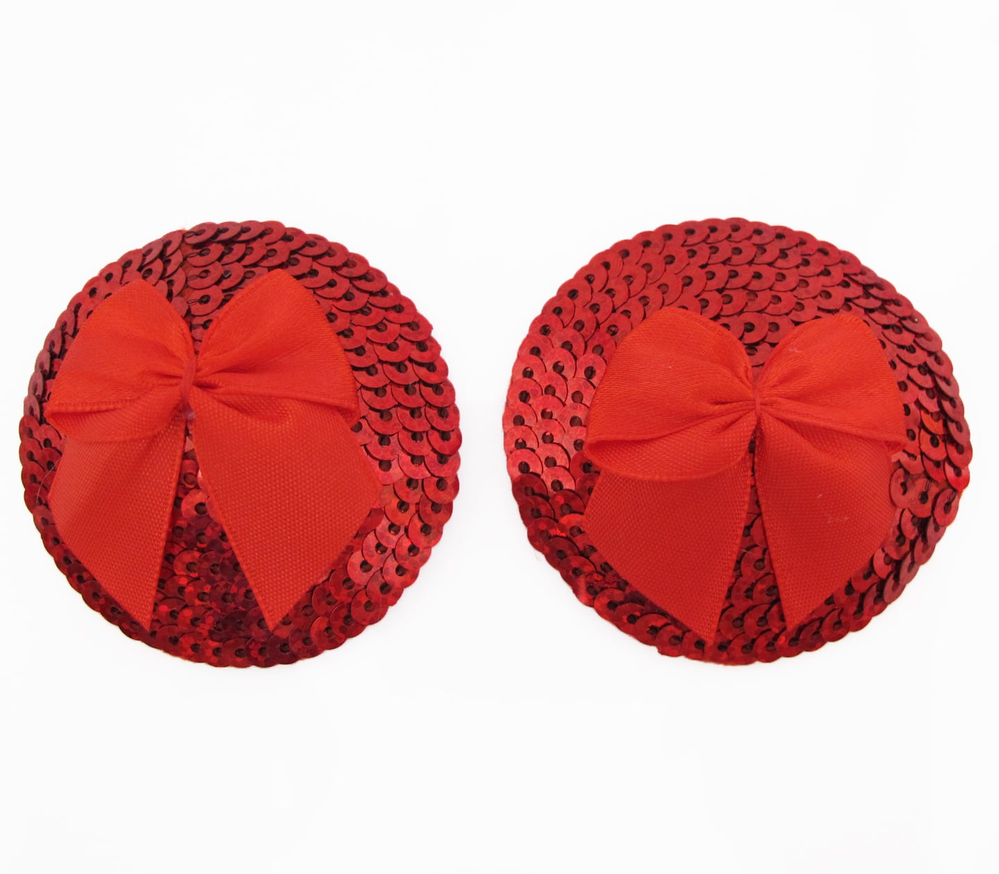 Love In Leather Round Sequin Nipple Pasties With Satin Bow - MULTIPLE COLOURS