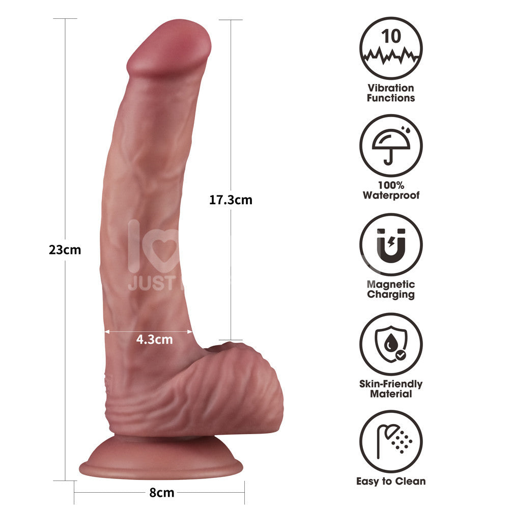 Lovetoy Dual Density Power Cock - 9" Vibrating Dong Flesh