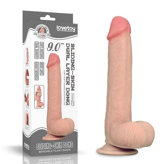 Lovetoy Sliding Skin Dual Layer Dong - Flesh 23m (9") Dong with Flexible Skin