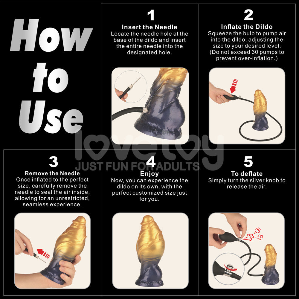 Lovetoy Aerosx 7.5" Dual Density Gold/Blue 24cm Inflatable Fantasy Dildo