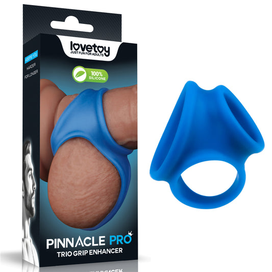 Lovetoy Pinnacle Pro Trio Grip Enhancer - Blue Cock & Balls Ring