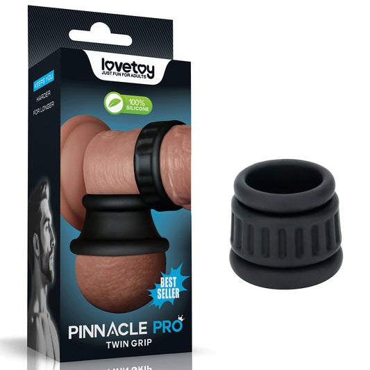 Lovetoy Pinnacle Pro Twin Grip Enhancer - Black Cock & Balls Ring