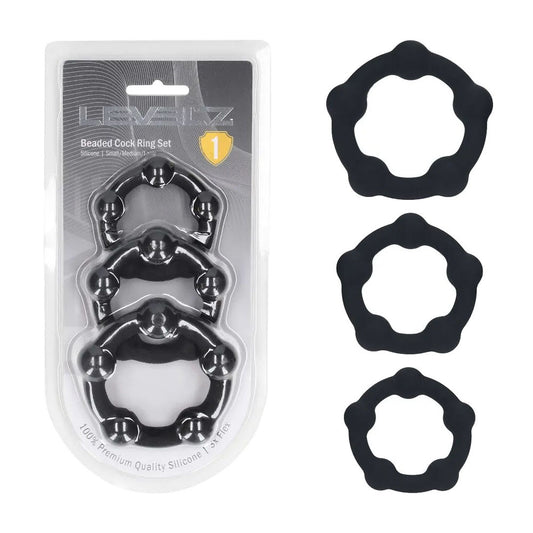 Shots Toys | LEVELZ Beaded Silicone Cock Ring Set of 3 - Black