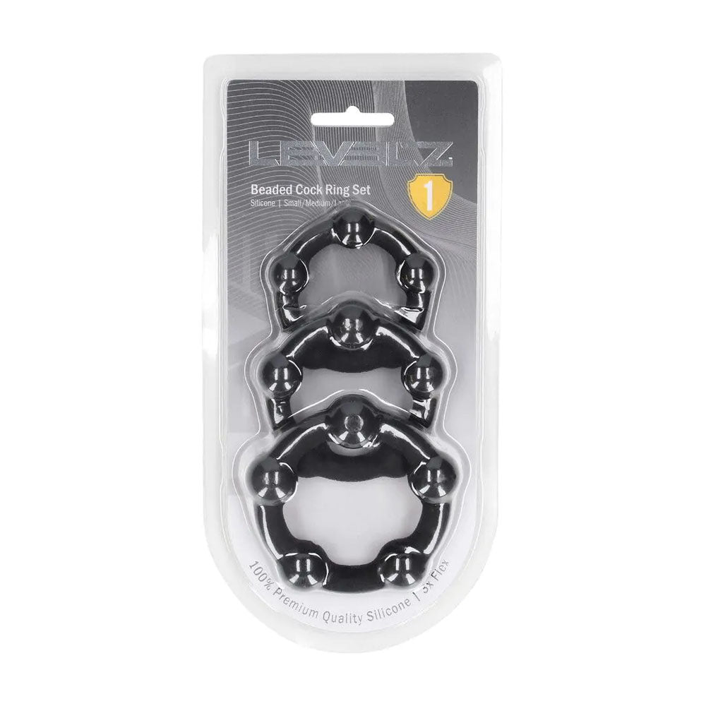 Shots Toys | LEVELZ Beaded Silicone Cock Ring Set of 3 - Black