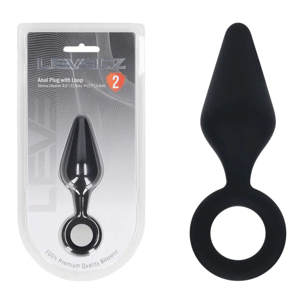 Shots Toys | LEVELZ Silicone Anal Plug with Loop - Medium - Black