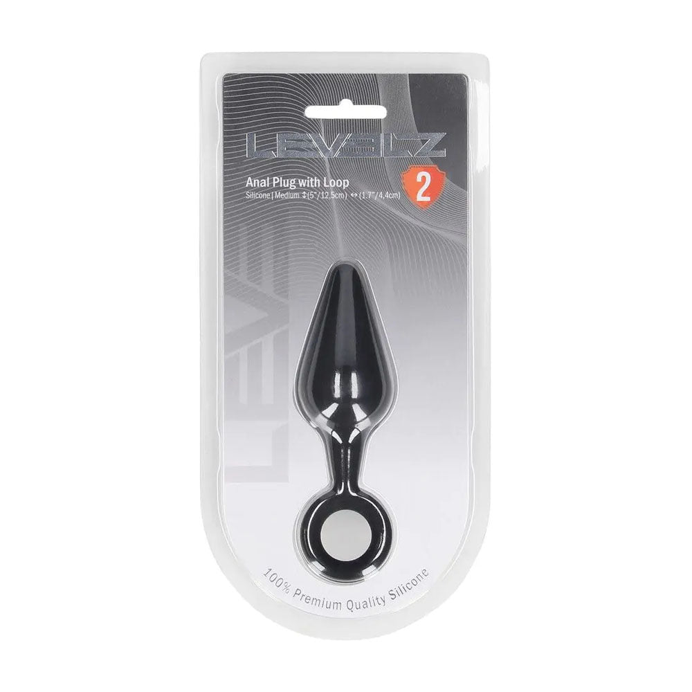 Shots Toys | LEVELZ Silicone Anal Plug with Loop - Medium - Black
