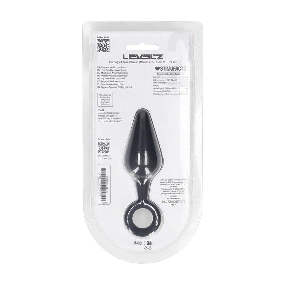 Shots Toys | LEVELZ Silicone Anal Plug with Loop - Medium - Black