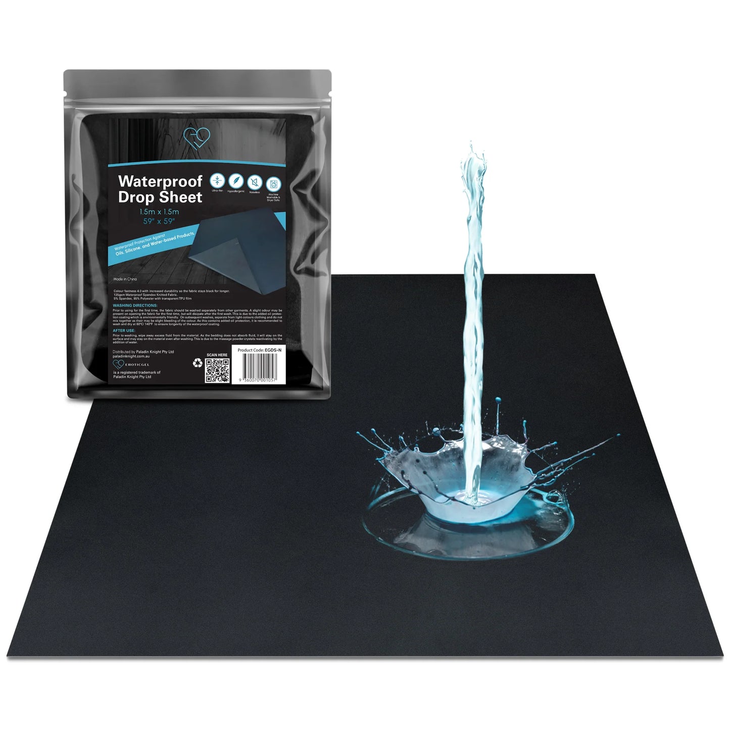 Eroticgel Waterproof Drop Sheet Black 150cm x 150cm