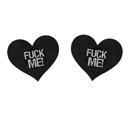 Love In Leather Fuck Me Satin Heart Nipple Pasties - MULTIPLE COLOURS