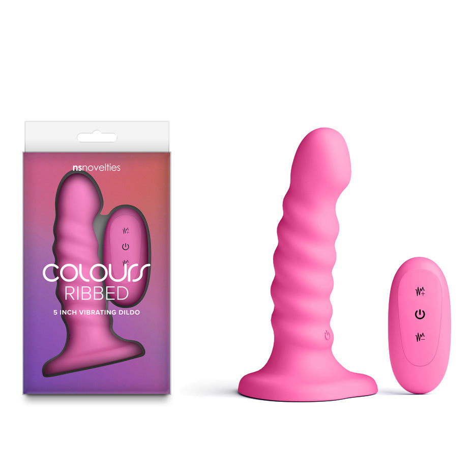 NS Novelties Colours Ribbed 5" Vibrating Dildo w Remote - Pink