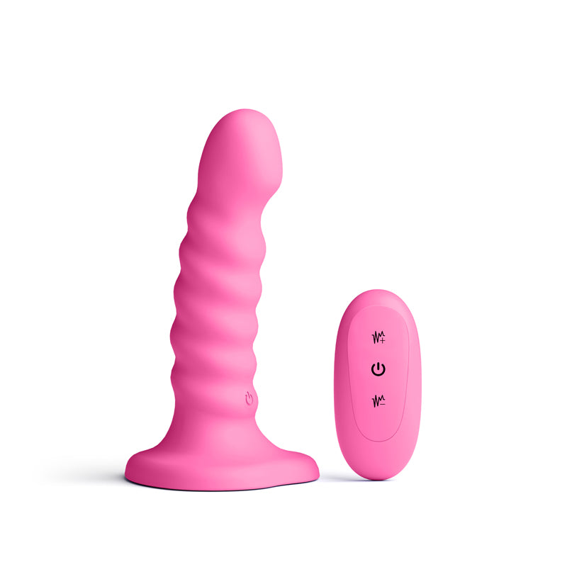 NS Novelties Colours Ribbed 5" Vibrating Dildo w Remote - Pink