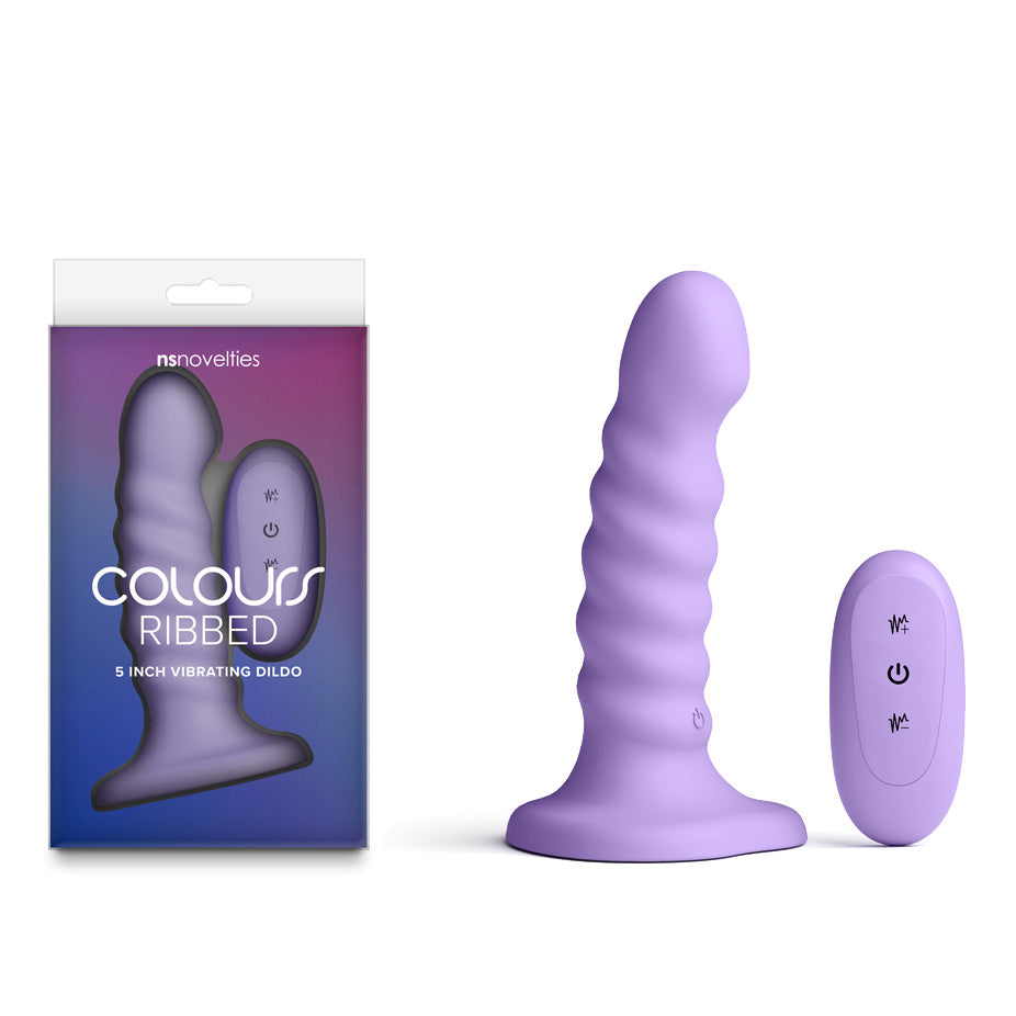 NS Novelties Colours Ribbed 5" Vibrating Dildo w Remote - Purple