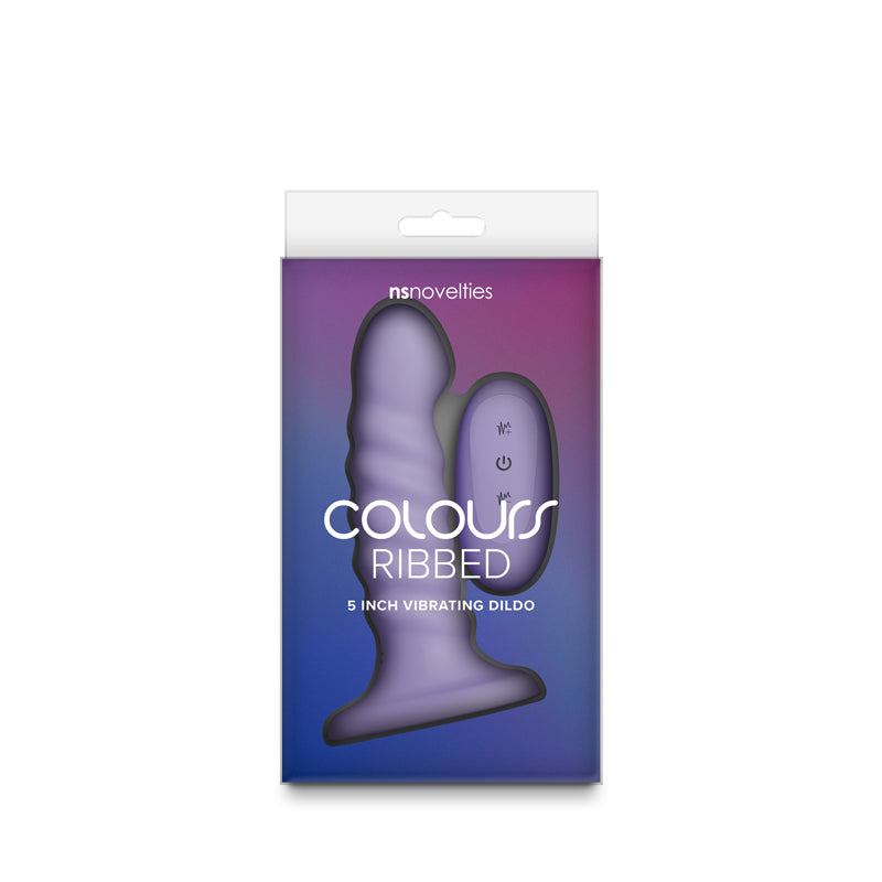 NS Novelties Colours Ribbed 5" Vibrating Dildo w Remote - Purple