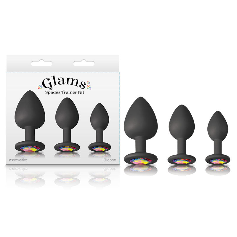 NS Novelties | Glams Spades Trainer Kit - Black Butt Plugs with Gems - Set of 3 Sizes