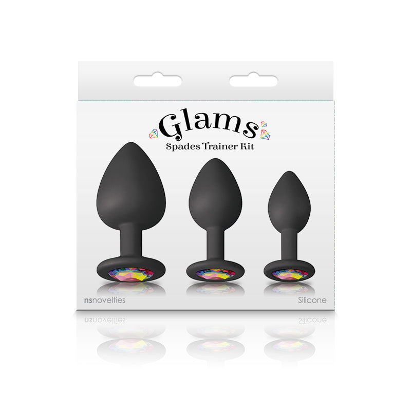 NS Novelties | Glams Spades Trainer Kit - Black Butt Plugs with Gems - Set of 3 Sizes