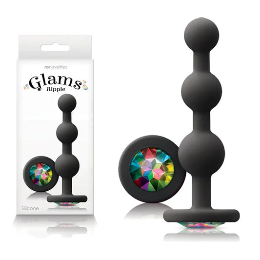 NS Novelties | Glams Ripple - Rainbow Gem - Black 11.4cm Butt Plug with Rainbow Gem Base