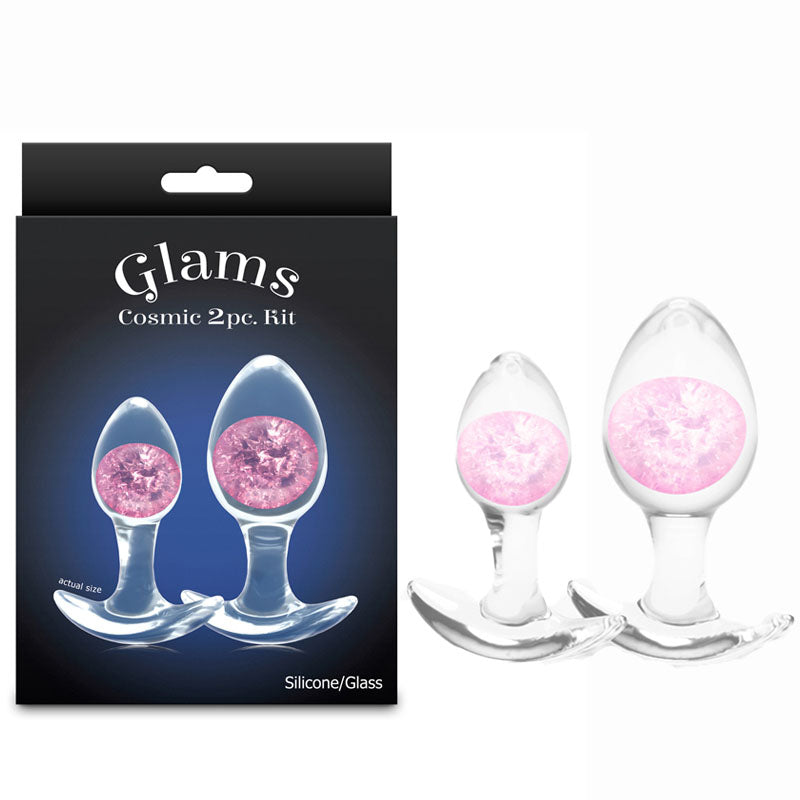 NS Novelties | Glams Cosmic 2pc Kit - Clear/Pink Butt Plugs - Set of 2 Sizes