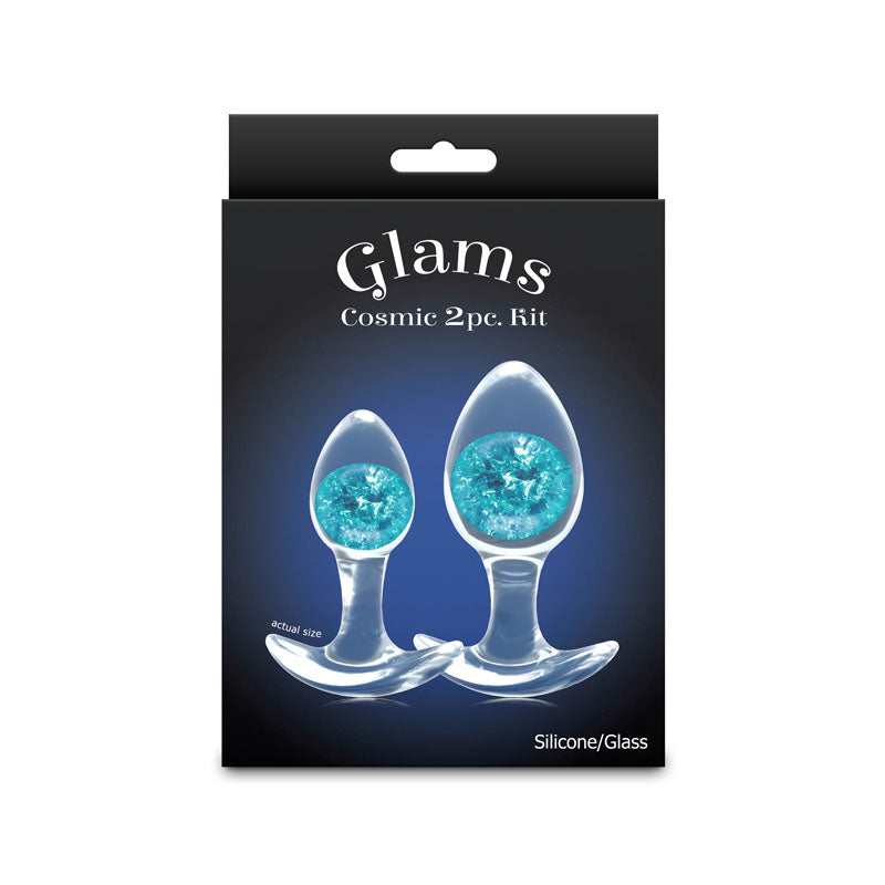NS Novelties | Glams Cosmic 2pc Kit - Clear/Blue Butt Plugs - Set of 2 Sizes