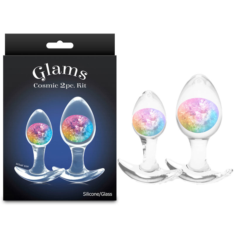 NS Novelties | Glams Cosmic 2pc Kit - Clear/Rainbow Butt Plugs - Set of 2 Sizes