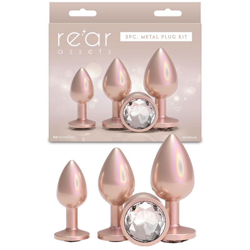 NS Novelties Rear Assets Trainer Kit - Iridescent Champagne Metallic Butt Plugs - Set of 3 Sizes