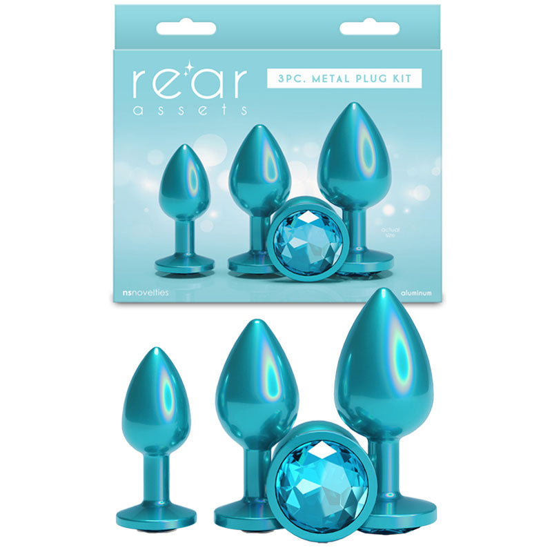 NS Novelties Rear Assets Trainer Kit - Iridescent Teal Metallic Butt Plugs - Set of 3 Sizes