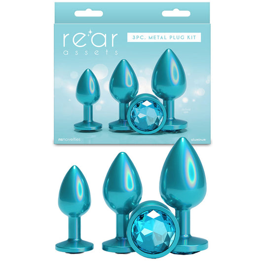 NS Novelties Rear Assets Trainer Kit - Iridescent Teal Metallic Butt Plugs - Set of 3 Sizes