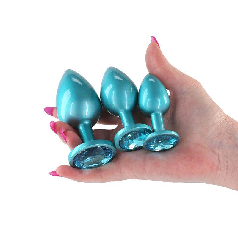 NS Novelties Rear Assets Trainer Kit - Iridescent Teal Metallic Butt Plugs - Set of 3 Sizes