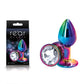 NS Novelties | Rear Assets Multi Coloured Small Metal Butt Plug with Clear Gem Base