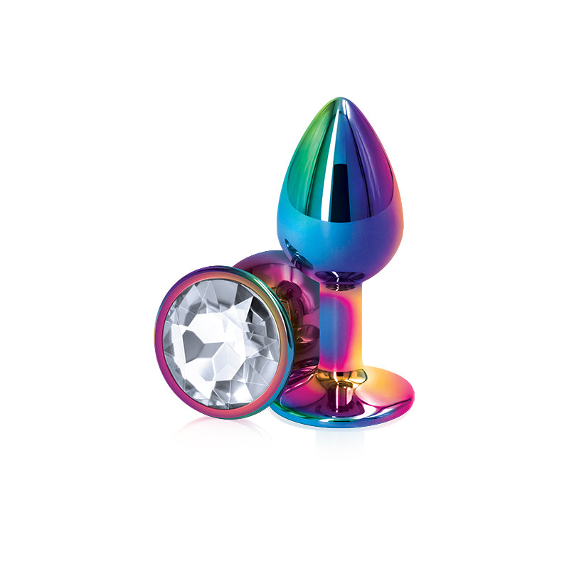 NS Novelties | Rear Assets Multi Coloured Small Metal Butt Plug with Clear Gem Base