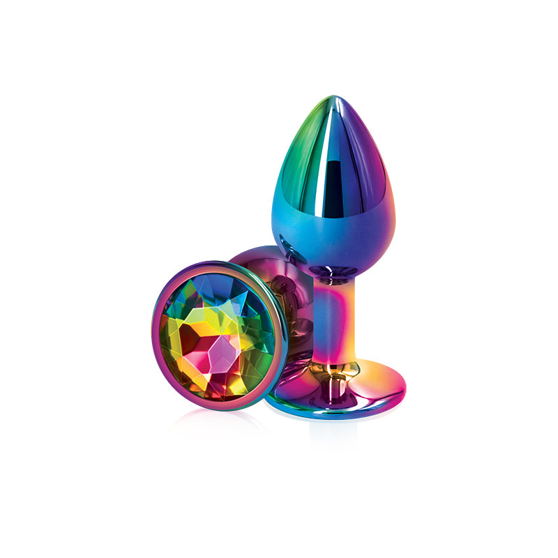 NS Novelties | Rear Assets Multi Coloured Small Metal Butt Plug with Rainbow Gem Base