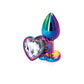 NS Novelties | Rear Assets Multi Coloured Small Metal Butt Plug with Clear Heart Gem Base