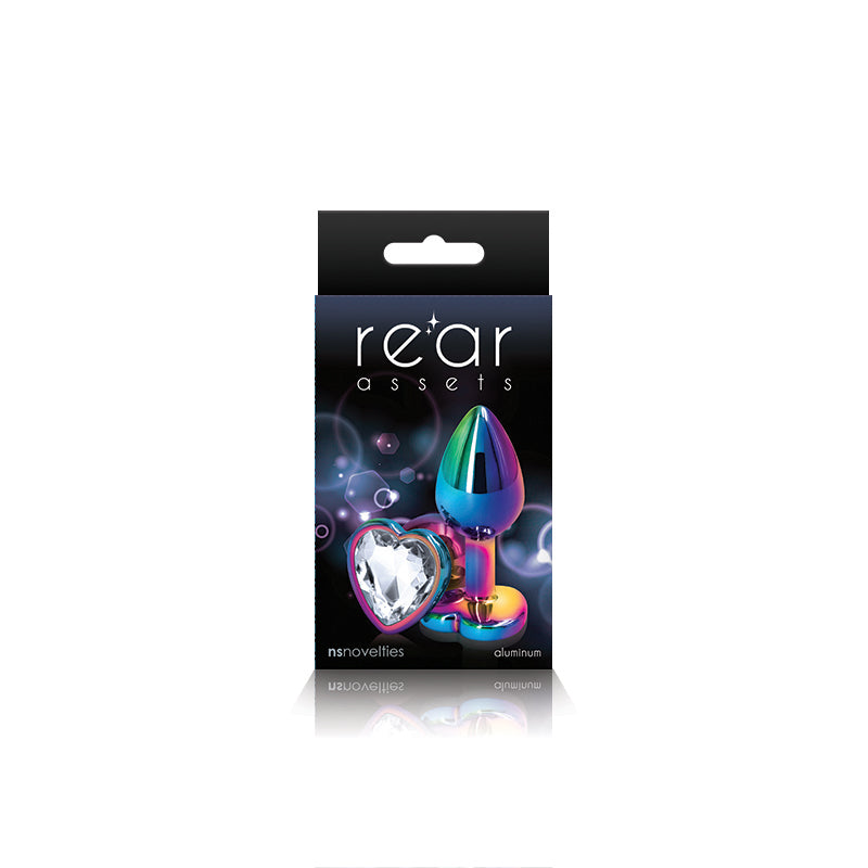 NS Novelties | Rear Assets Multi Coloured Small Metal Butt Plug with Clear Heart Gem Base