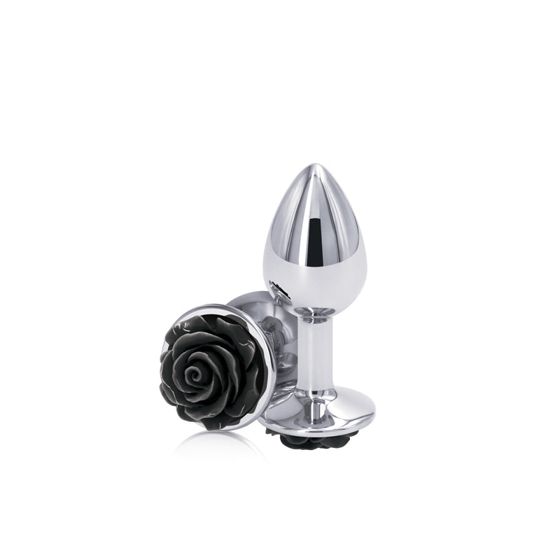 NS Novelties | Rear Assets Rose - Small - Chrome 7.6cm Metal Butt Plug with Black Rose Base