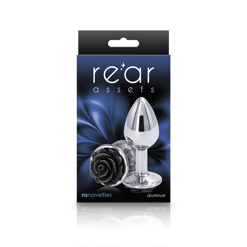 NS Novelties | Rear Assets Rose - Small - Chrome 7.6cm Metal Butt Plug with Black Rose Base