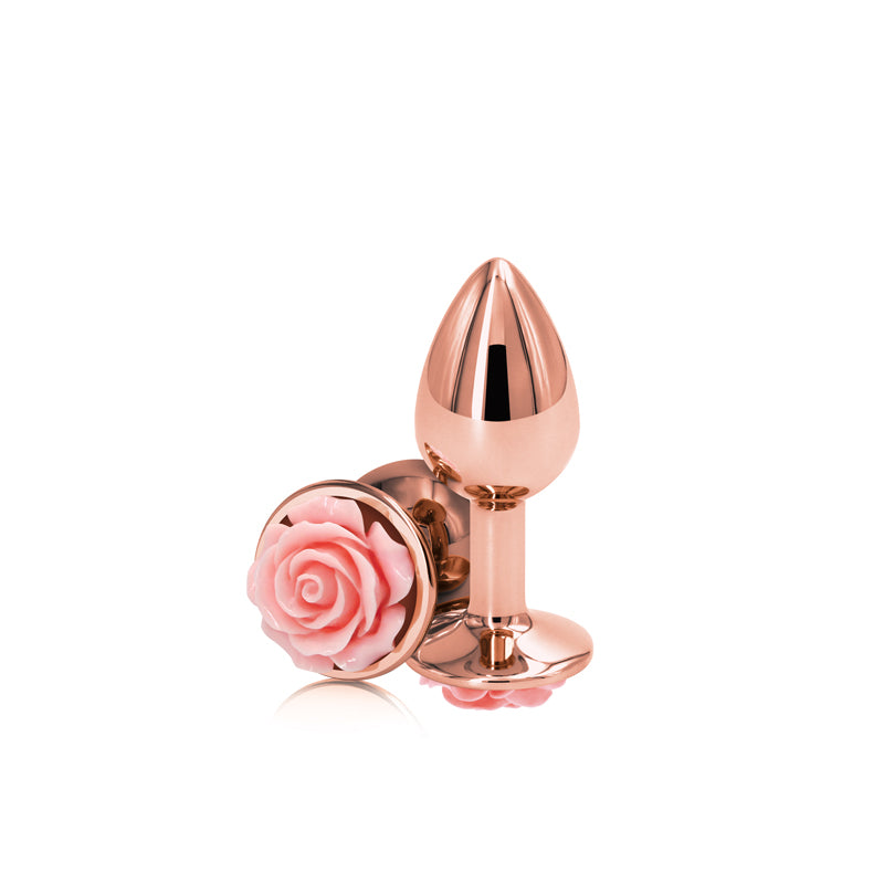 NS Novelties | Rear Assets Rose - Small - Rose Gold 7.6cm Metal Butt Plug with Pink Rose Base