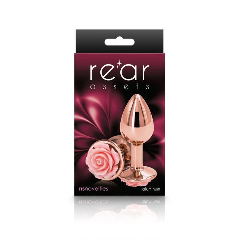 NS Novelties | Rear Assets Rose - Small - Rose Gold 7.6cm Metal Butt Plug with Pink Rose Base