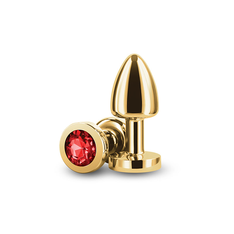 NS Novelties | Rear Assets Petite - Gold 6cm Metal Butt Plug with Red Round Gem Base