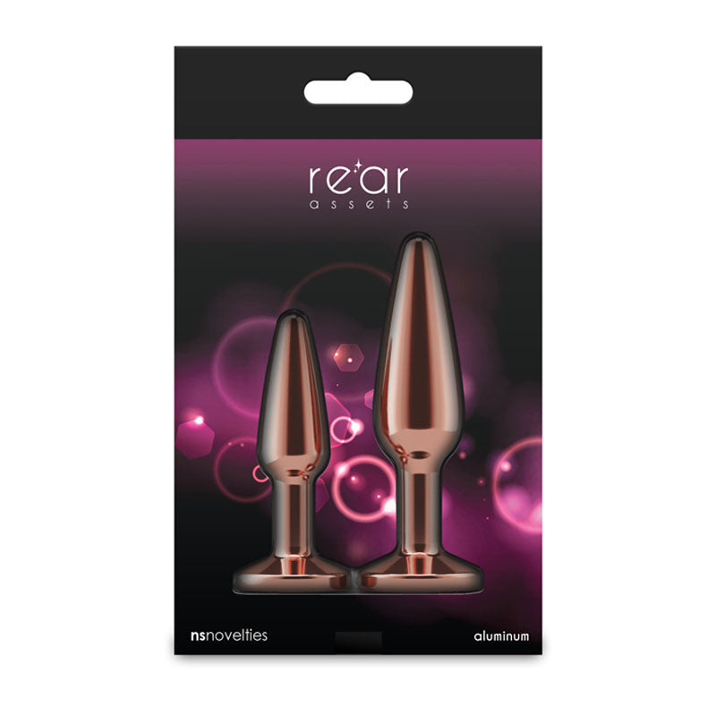 NS Novelties Rear Assets Tapered Trainer Kit - Rose Gold Metal Butt Plugs - Set of 2 Sizes