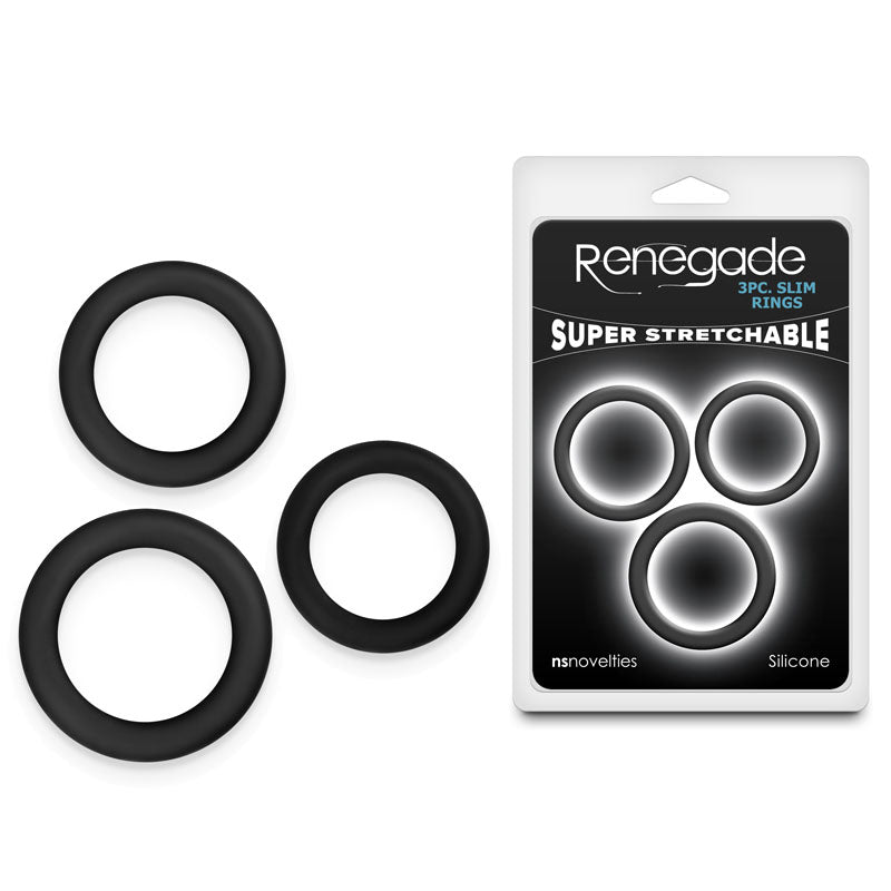 NS Novelties | Renegade 3pc Slim Rings - Black Cock Rings - Set of 3 Sizes