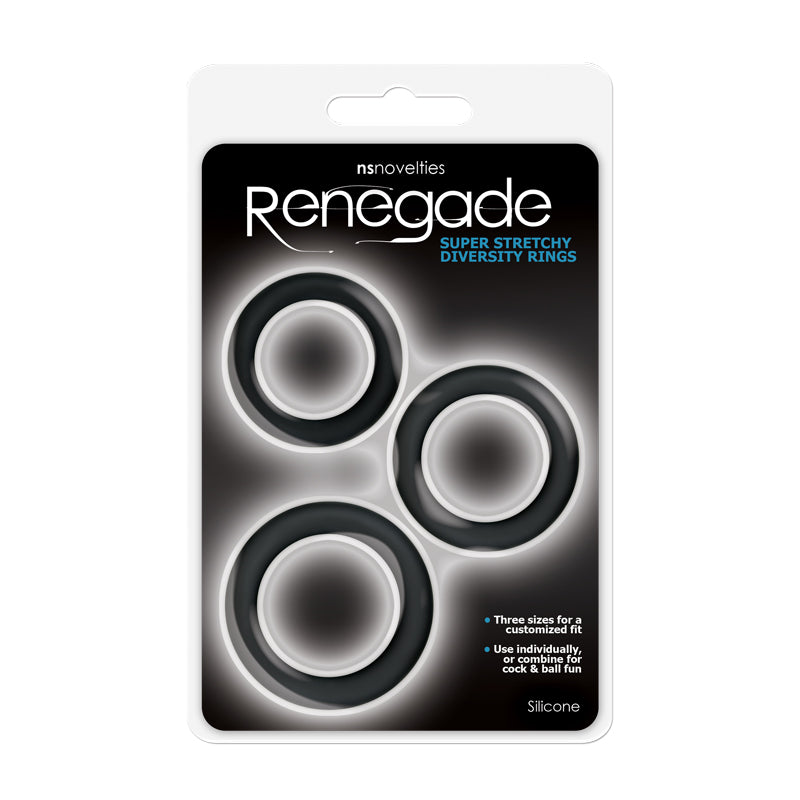 NS Novelties | Renegade Diversity Rings - Black Cock Rings - Set of 3 Sizes