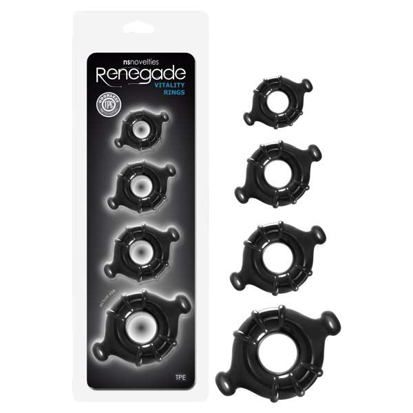 NS Novelties | Renegade Vitality Rings - Black Cock Rings - Set of 4 Sizes