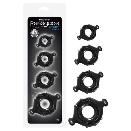 NS Novelties | Renegade Vitality Rings - Black Cock Rings - Set of 4 Sizes