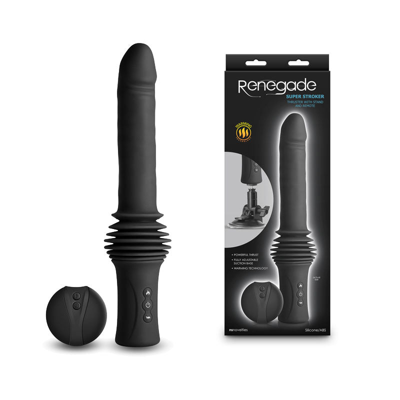 NS Novelties | Renegade Super Stroker - Black 36.8cm Thrusting Vibrator with Remote Control & Stand