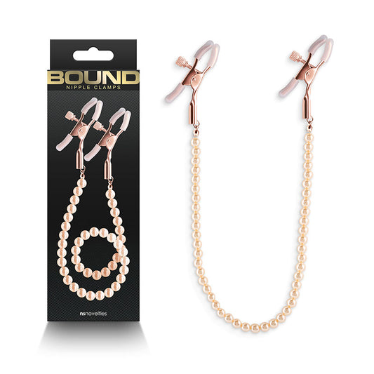 NS Novelties Bound Nipple Clamps - DC1 - Rose Gold Nipple Clamps with Gold Pearl Chain